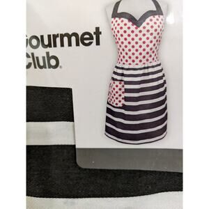 new Gourmet  Club Hostess Apron Black Red polkadot Apron kitchen cooking linen